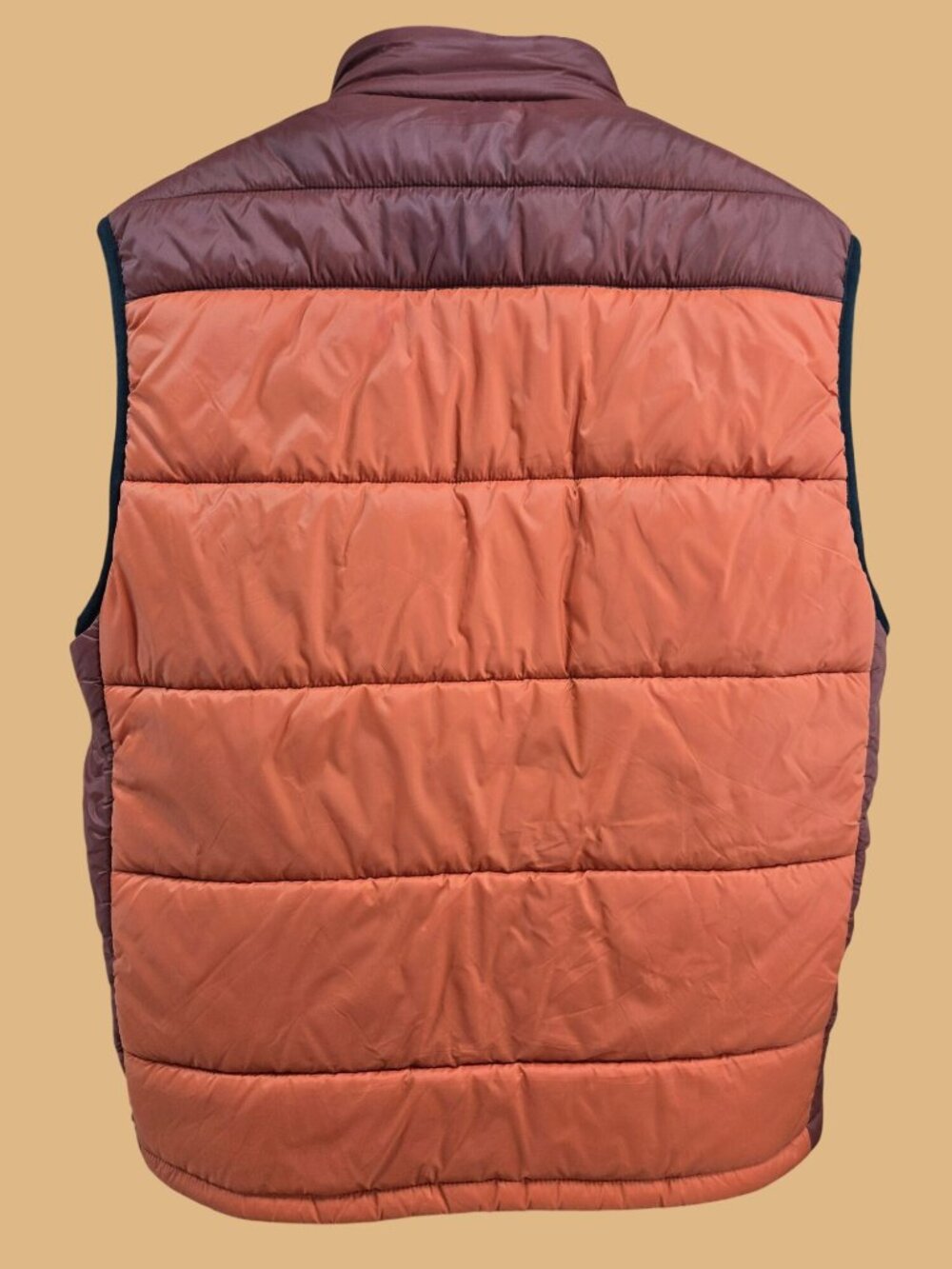 Perry Ellis Two Tone Puffer Vest Size Medium Rust Orange Brown Quilted Zip - Picture 2 of 8